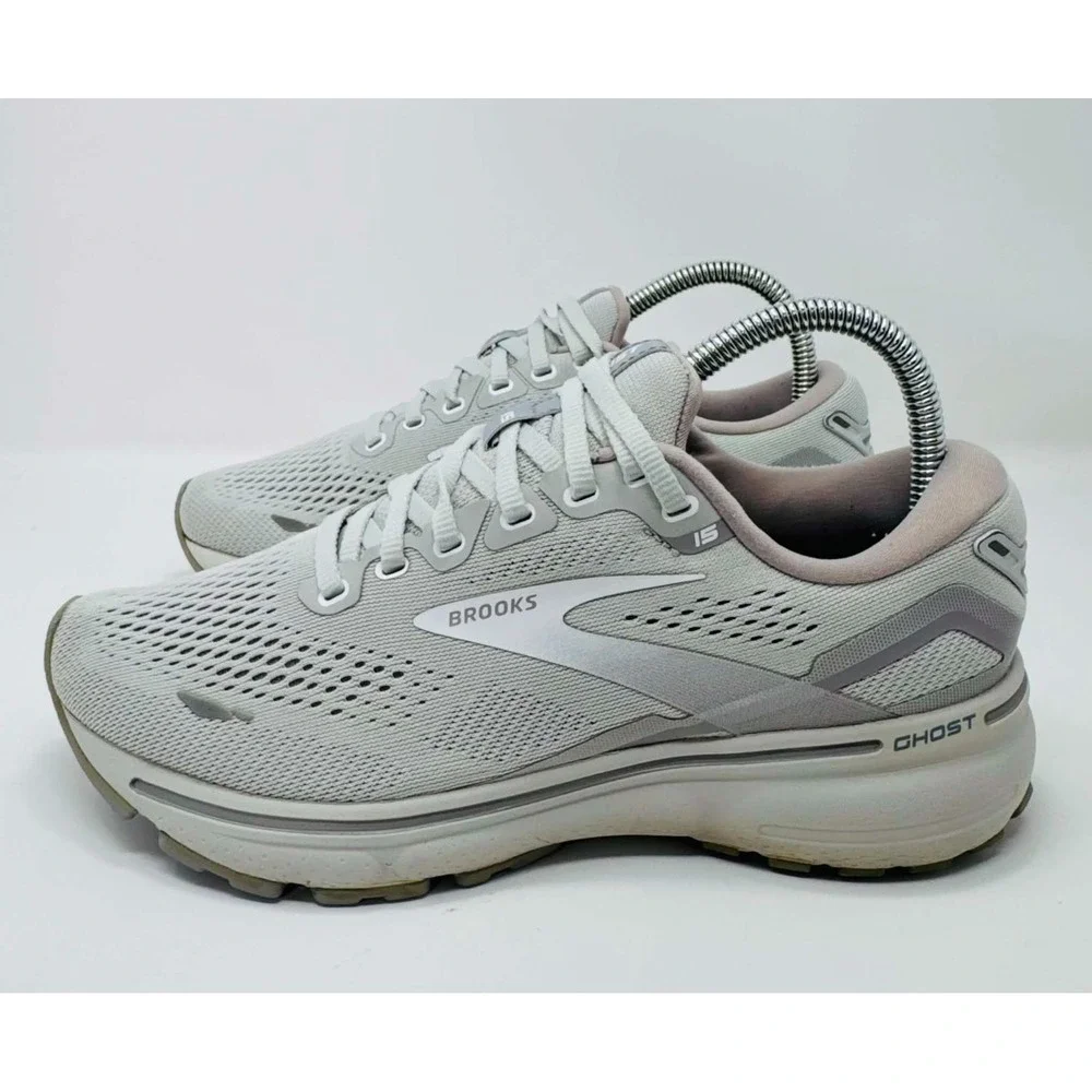 Brooks Ghost 15 Women's Size 7.5 B Running Shoes White Gray 1203801B112 Comfort